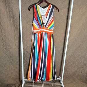 Multicolor Striped V-Neck Maxi Dress - Sleeveless Summer Style